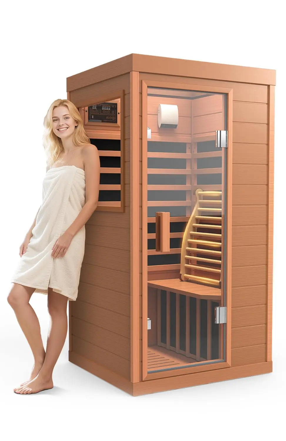 Upgraded 1 Person Infrared with Backrest, Hemlock Dry Sauna Indoor Wood for Home, 1062W 110V Low, Customized
Upgraded 1 Person Infrared with Backrest, Hemlock Dry Sauna Indoor Wood for Home, 1062W 110V Low, Customized