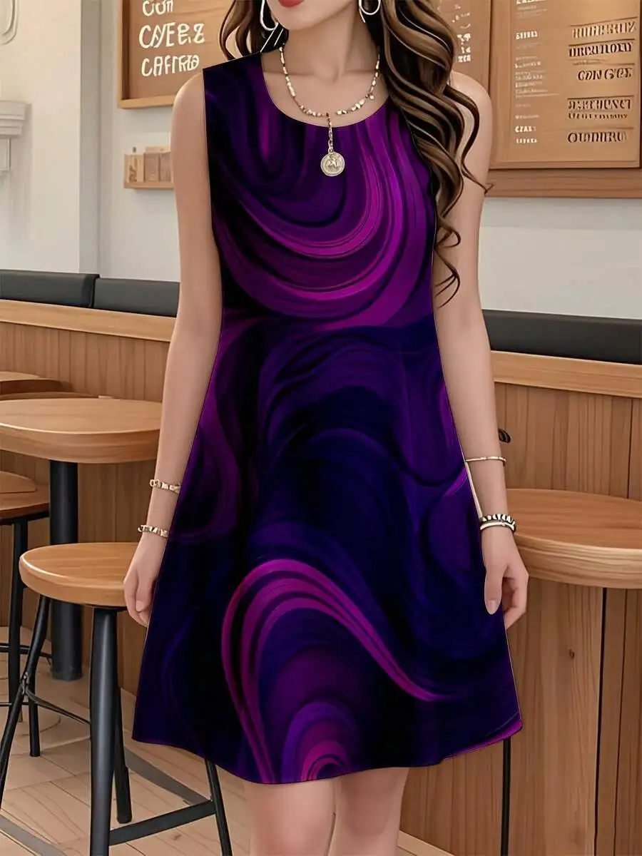 Sleeveless A-Line Dress Purple Pink Swirl Print Women Summer Casual Party
Sleeveless A-Line Dress Purple Pink Swirl Print Women Summer Casual Party