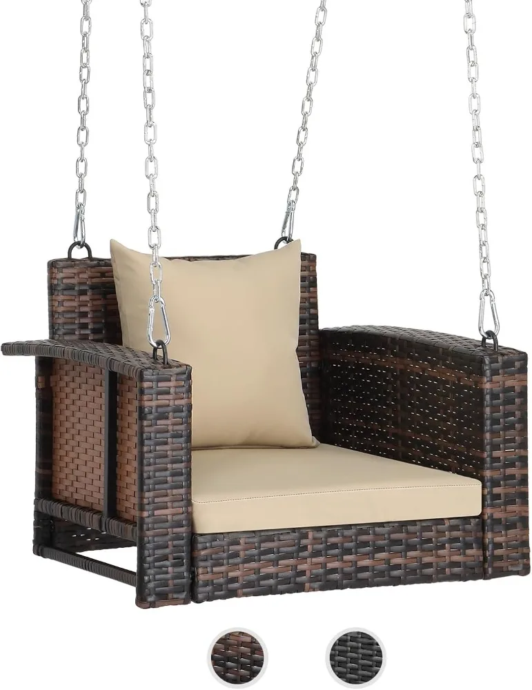2.2FT Rattan Porch Swing for 1 Person with Cushions and Adjustable Chains, 440 LBS Capacity
2.2FT Rattan Porch Swing for 1 Person with Cushions and Adjustable Chains, 440 LBS Capacity