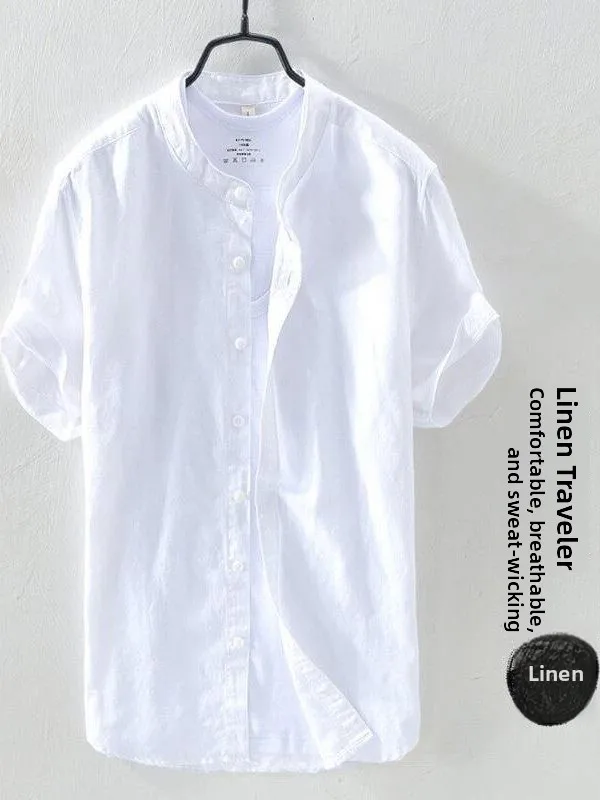 Japanese Style Linen Men's Shirt Stand Collar Short Sleeve Loose Fit Thin Cotton Linen Blend Breathable White T-Shirt Citywal...
Japanese Style Linen Men's Shirt Stand Collar Short Sleeve Loose Fit Thin Cotton Linen Blend Breathable White T-Shirt Citywal...