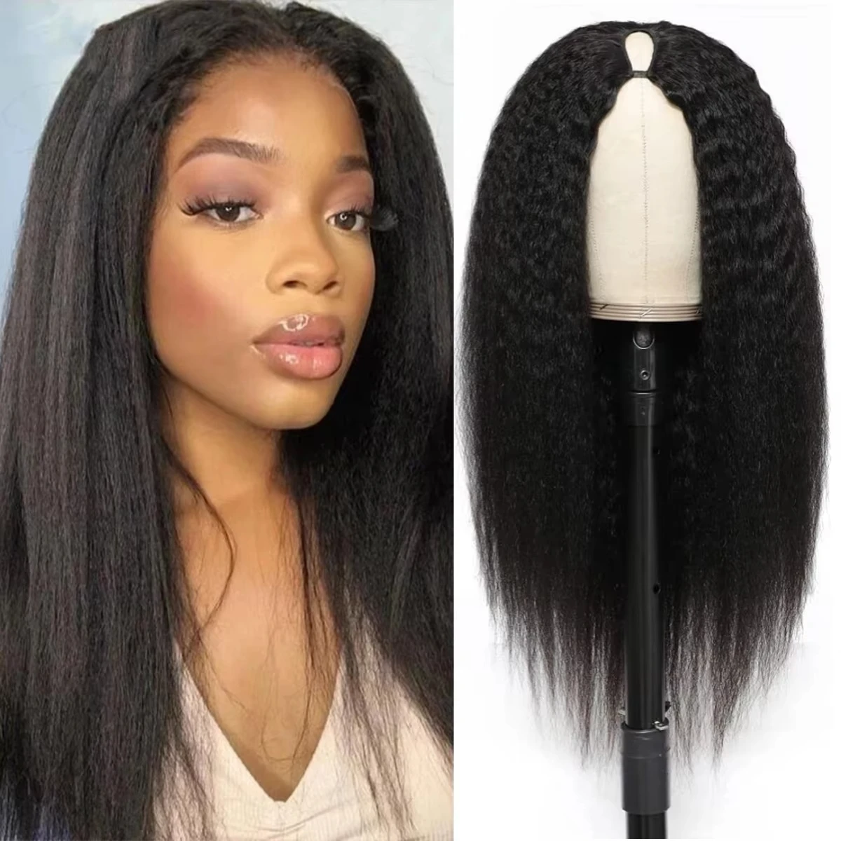 Kinky Straight V Part Wig Human Hair No Leave Out Brazilian Yaki Straight Hair Wigs For Women Full Machine Made Cheap Wigs
Kinky Straight V Part Wig Human Hair No Leave Out Brazilian Yaki Straight Hair Wigs For Women Full Machine Made Cheap Wigs