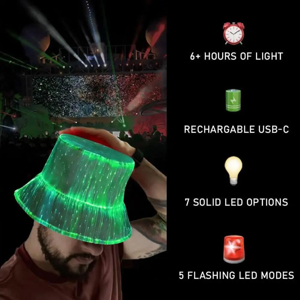 Fashionable Led Mutil-Color Luminous Glowing Neon Hat Cyberpunk Luminous Bucket Hat In Dark For Club Rave Party Wedding Props
Fashionable Led Mutil-Color Luminous Glowing Neon Hat Cyberpunk Luminous Bucket Hat In Dark For Club Rave Party Wedding Props