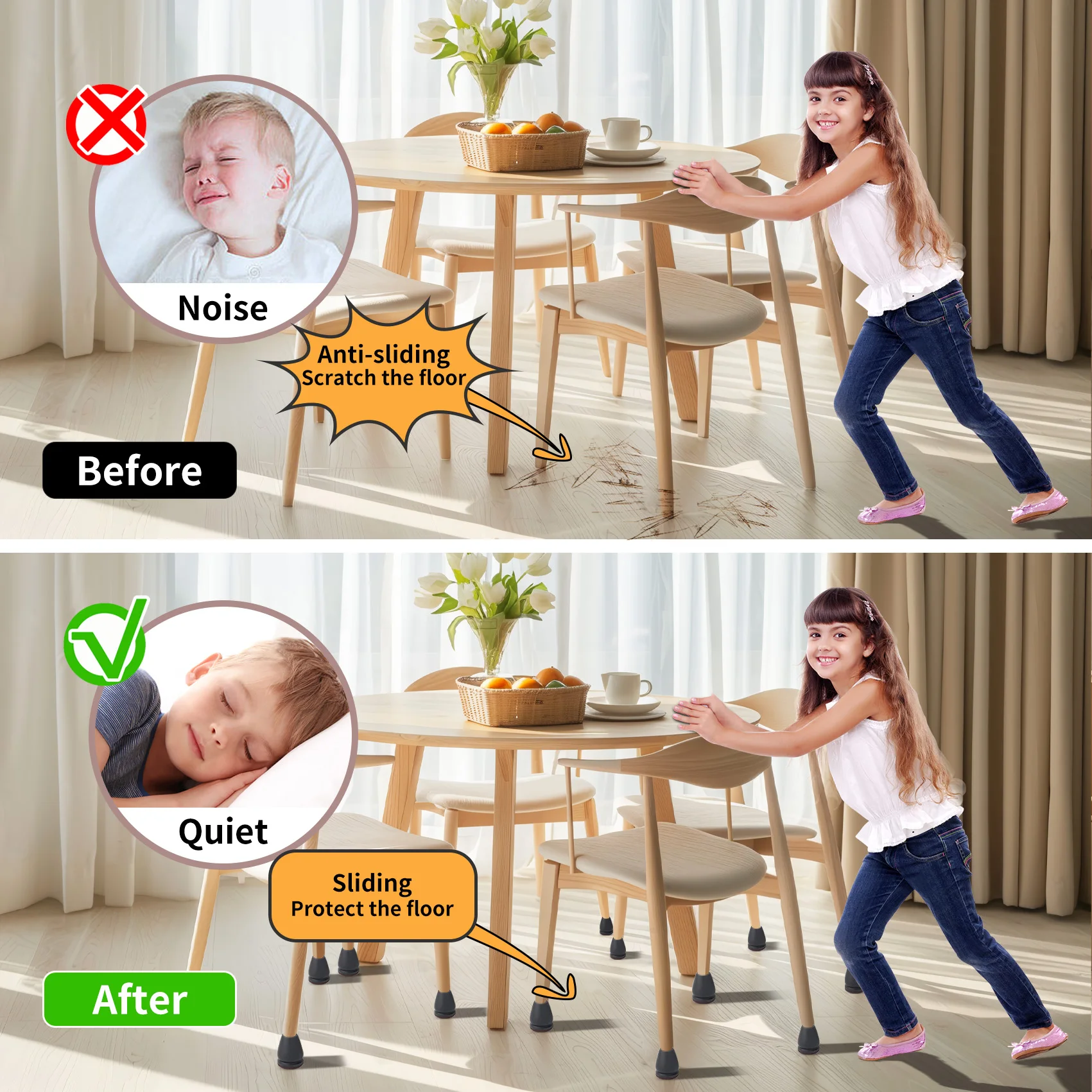 Набор из 16 силиконовых черных накладок с фаской из толстого войлока для защиты ножек стульев и мебели.
Набор из 16 силиконовых черных накладок с фаской из толстого войлока для защиты ножек стульев и мебели.