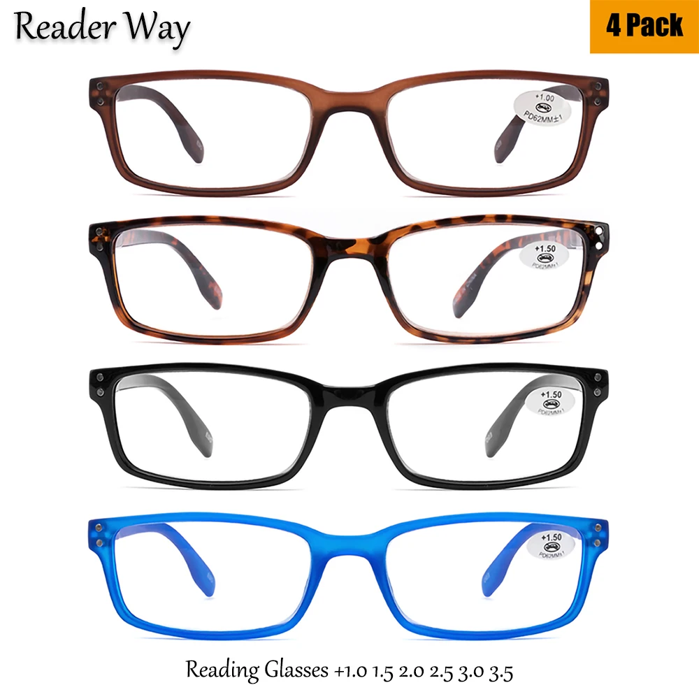 4 Pack Simple Men's Rectangular Reading Glasses High Quality Durable Presbyopic Eyeglasses for Reader 1.0 1.5 2.0 2.5 3.0 3.5
4 Pack Simple Men's Rectangular Reading Glasses High Quality Durable Presbyopic Eyeglasses for Reader 1.0 1.5 2.0 2.5 3.0 3.5