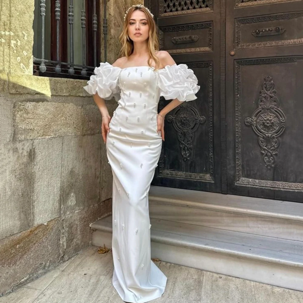 Customized Yipeisha Elegant and White Satin Strapless Evening Dresses Off the Shoulder Puff Sleeves With Beading Straight Formal
Customized Yipeisha Elegant and White Satin Strapless Evening Dresses Off the Shoulder Puff Sleeves With Beading Straight Formal