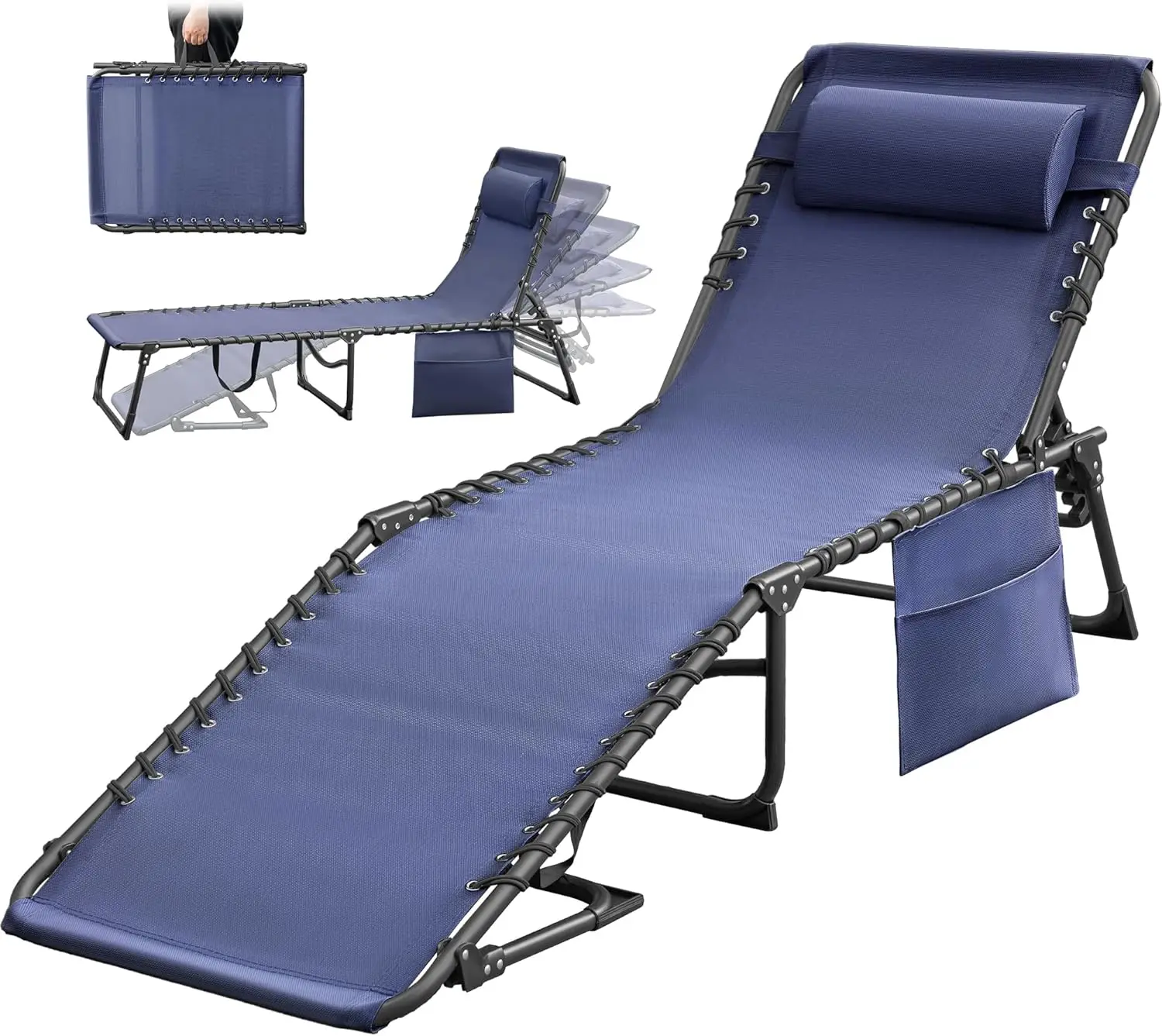 Folding Tanning Chair with Adjustable Back, Detachable Pillow & Pocket for Pool, Beach, Sunbathing in Blue
Folding Tanning Chair with Adjustable Back, Detachable Pillow & Pocket for Pool, Beach, Sunbathing in Blue