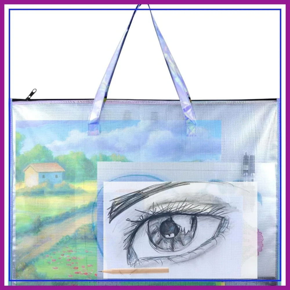 Large Clear Mesh Vinyl Bag with Handle and Zipper, 19"x25" Waterproof Art Storage for Artworks, Charts, Teaching Materials
Large Clear Mesh Vinyl Bag with Handle and Zipper, 19"x25" Waterproof Art Storage for Artworks, Charts, Teaching Materials