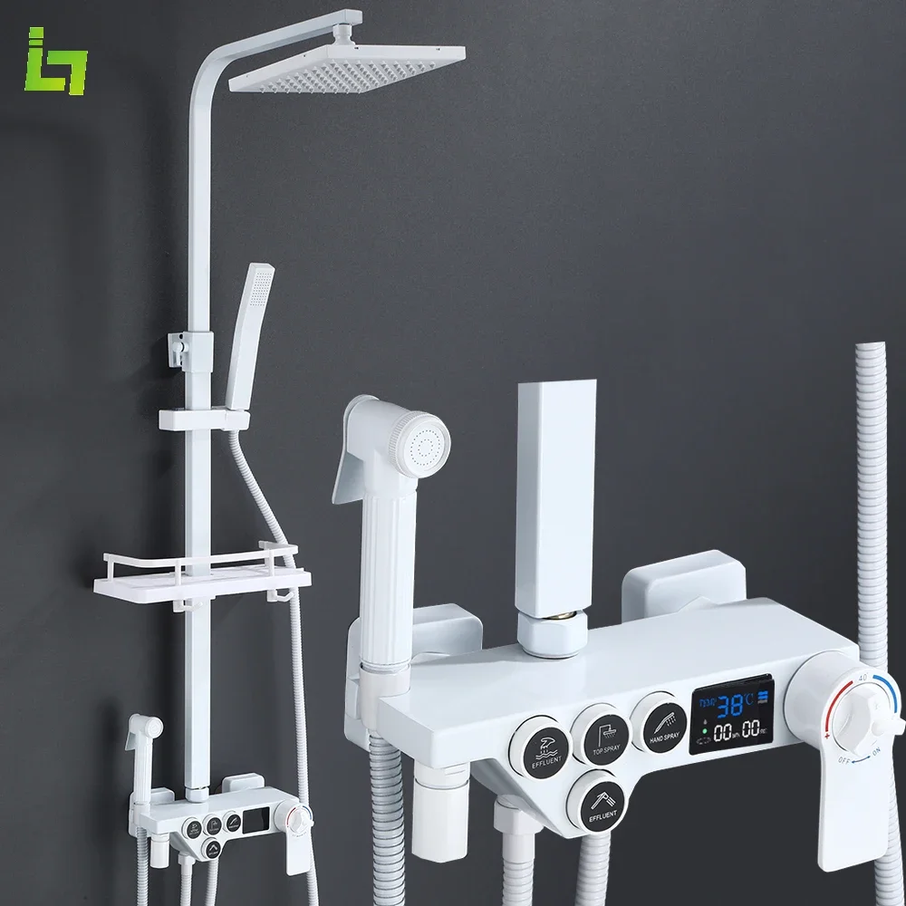 Luxury White Display Thermostatic Shower Faucet Set All Brass Rainfall Bathroom Tap Water Flow Produces Electricity
Luxury White Display Thermostatic Shower Faucet Set All Brass Rainfall Bathroom Tap Water Flow Produces Electricity
