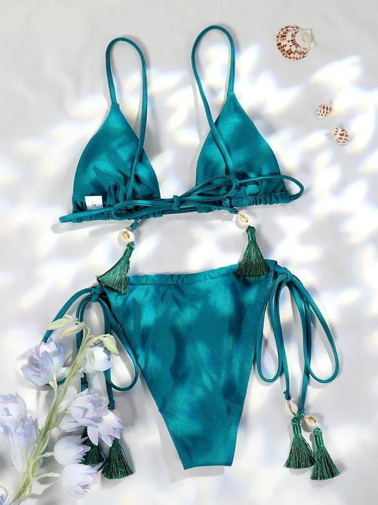 Sexy shell Green Bikini String Beachwear Triangle Swimsuit for Women Solid Bathing Suit Two Pieces Biquini Low Waist Swimwear
Sexy shell Green Bikini String Beachwear Triangle Swimsuit for Women Solid Bathing Suit Two Pieces Biquini Low Waist Swimwear