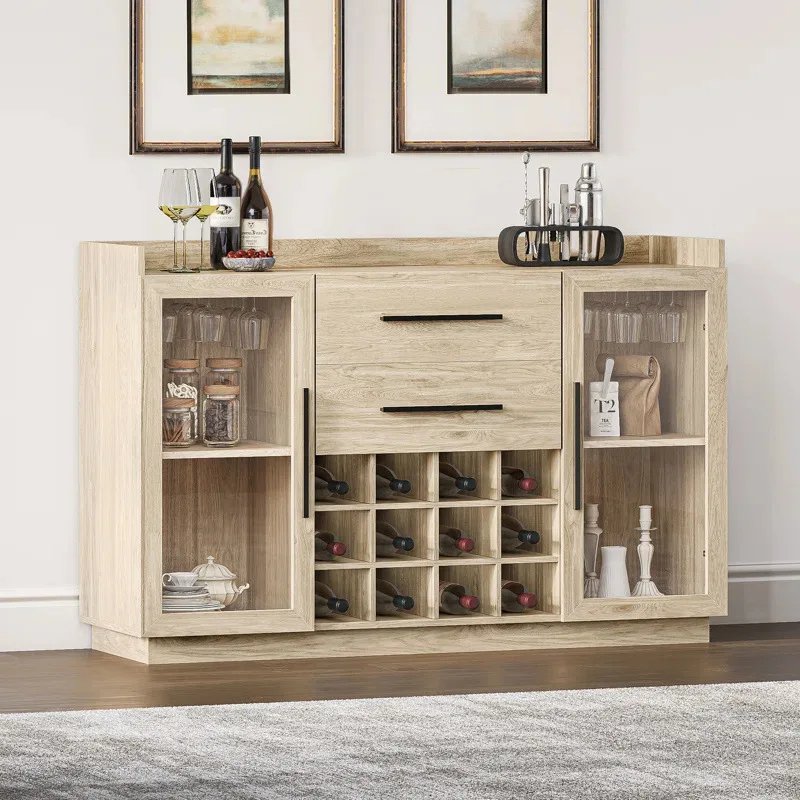 Factory custom European contemporary style 55 inch wooden home bar cabinet with wine storage and wine glass holder
Factory custom European contemporary style 55 inch wooden home bar cabinet with wine storage and wine glass holder