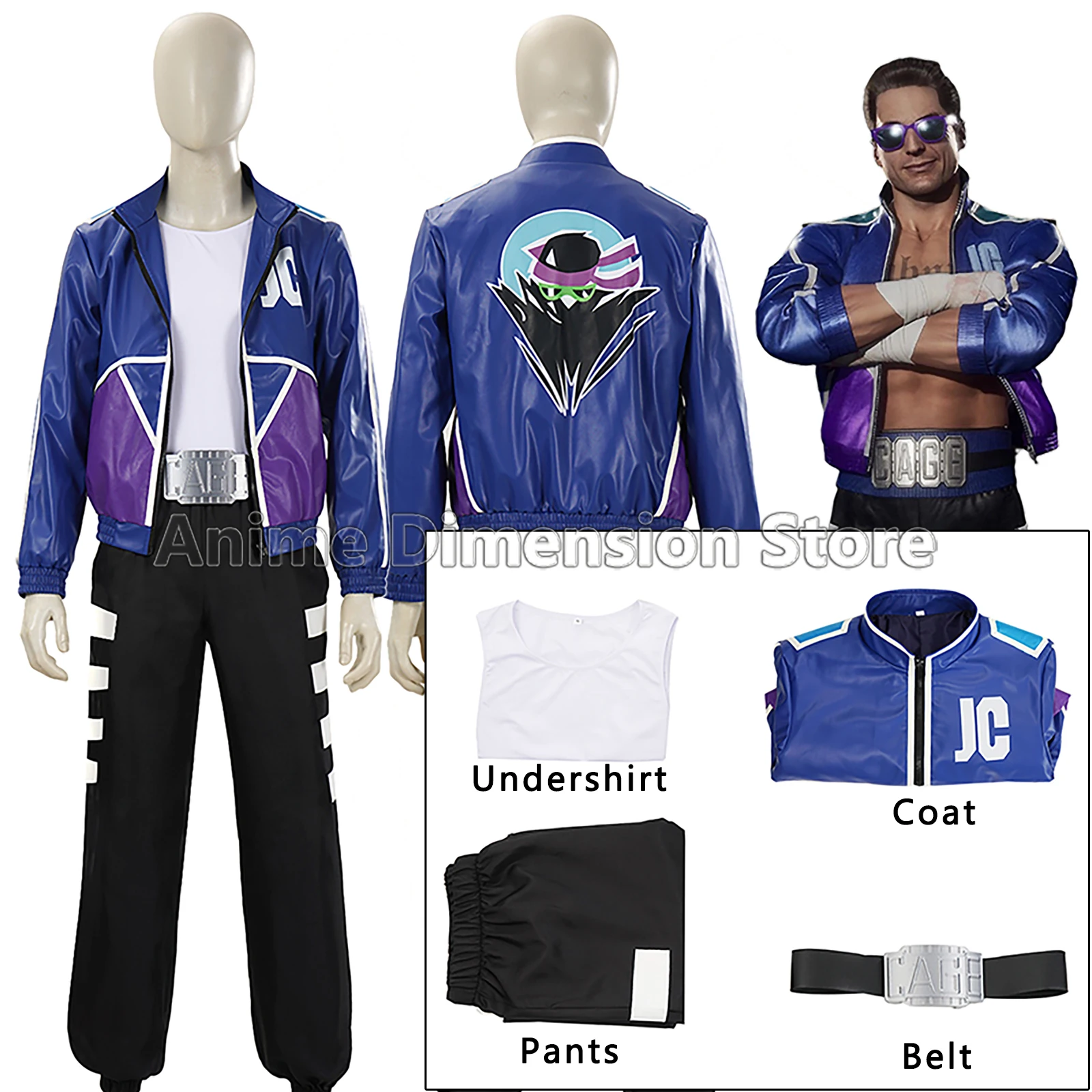Game Mortal Kombat Johnny Cage Cosplay Costumes Blue Faux Leather Jacket Halloween Party Outfit For Men
Game Mortal Kombat Johnny Cage Cosplay Costumes Blue Faux Leather Jacket Halloween Party Outfit For Men