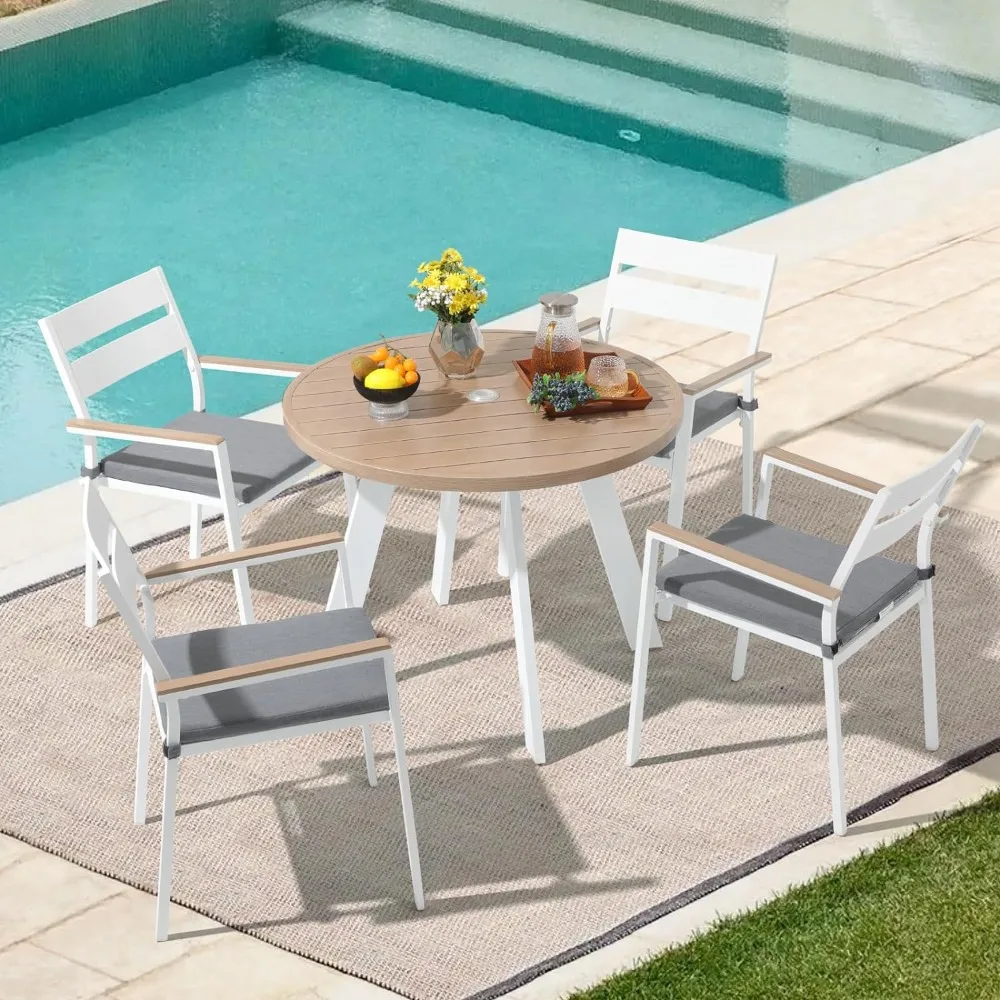 5 Piece Outdoor Dining Set, Patio Furniture Dining Table and Stackable Chairs Set for 4 People, Tabletop with 2.05”Umbrella Hole
5 Piece Outdoor Dining Set, Patio Furniture Dining Table and Stackable Chairs Set for 4 People, Tabletop with 2.05”Umbrella Hole