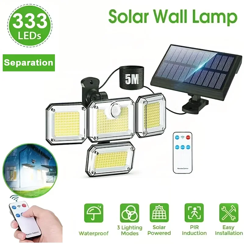 Safety Solar Light Outdoor 122/333 LED Adjustable 3 Heads 3 Modes Wired Remote Control Motion Sensor Waterproof Garden Light
Safety Solar Light Outdoor 122/333 LED Adjustable 3 Heads 3 Modes Wired Remote Control Motion Sensor Waterproof Garden Light