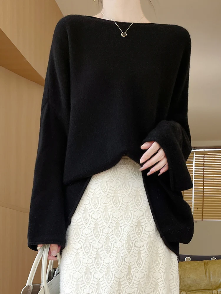 New Chic Women Long Loose Pullover Sweater Simple Style Cashmere Sweater Autumn Winter 100% Merino Wool Slash Neck Knitwear Tops
New Chic Women Long Loose Pullover Sweater Simple Style Cashmere Sweater Autumn Winter 100% Merino Wool Slash Neck Knitwear Tops