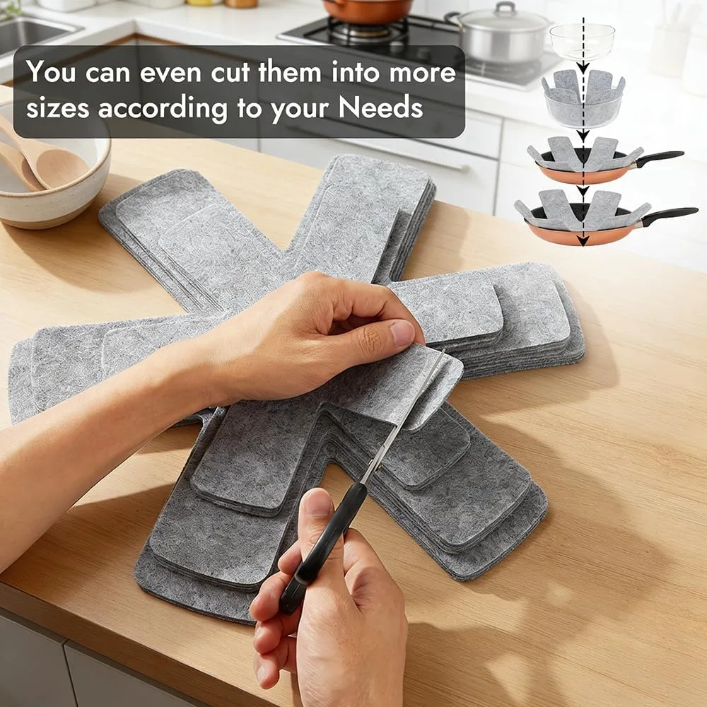 12 and 3 Different Size, Cookware Protector Set/Felt Pots and Pans Divider Separator Pads Anti-Slip to Avoid Scratching or Marring When Stacking
12 and 3 Different Size, Cookware Protector Set/Felt Pots and Pans Divider Separator Pads Anti-Slip to Avoid Scratching or Marring When Stacking