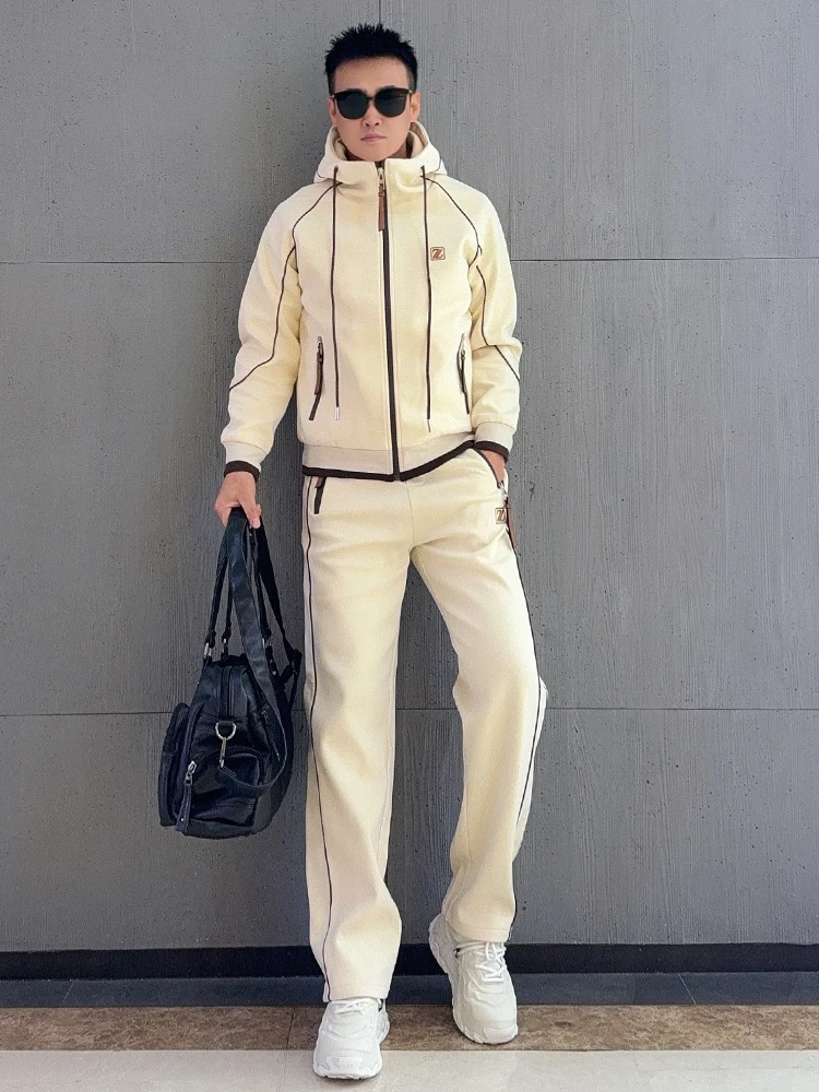 Spring Casual Men's Hooded Open Cardigan Jacket Sport Two-Piece Set Striped Patchwork Loose Straight Leg Pants Leisure Suit
Spring Casual Men's Hooded Open Cardigan Jacket Sport Two-Piece Set Striped Patchwork Loose Straight Leg Pants Leisure Suit