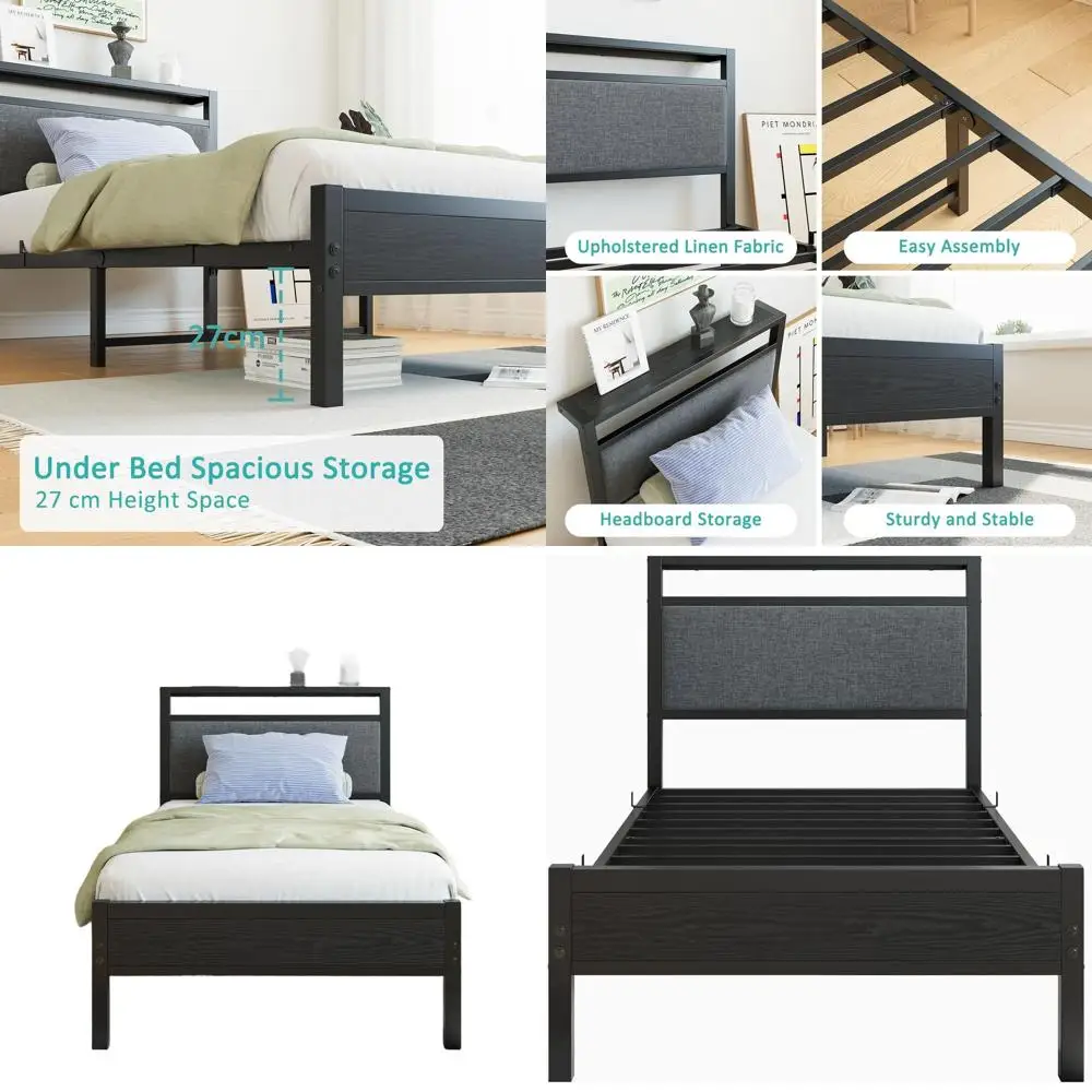 Twin Upholstered Headboard Bed Frame with Storage, Platform Design, No Box Spring Required, Easy Assembly (Black)
Twin Upholstered Headboard Bed Frame with Storage, Platform Design, No Box Spring Required, Easy Assembly (Black)