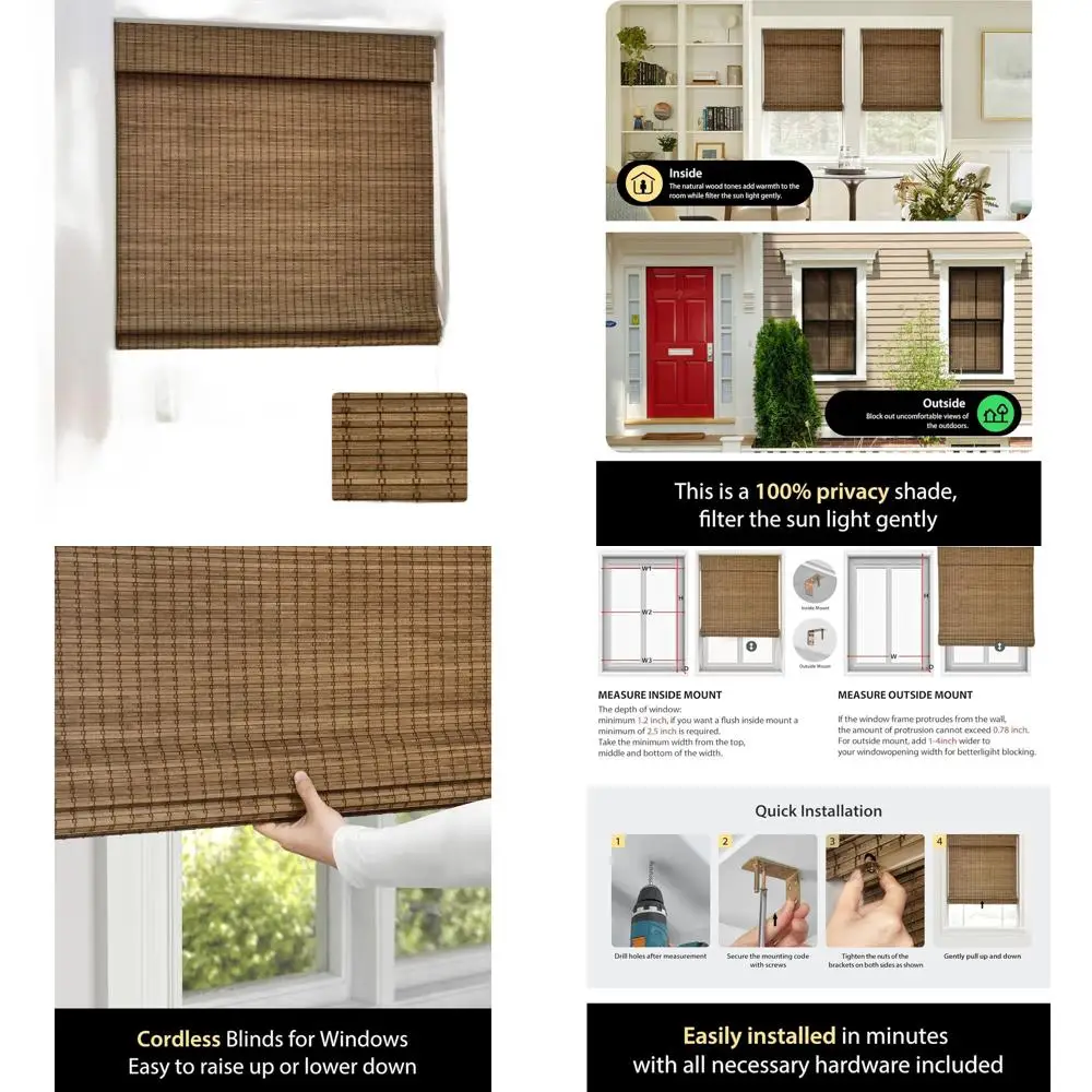 Wireless Bamboo Roman Window Shades - 34.5 Wide × 64 Tall in Highfield Teak
Wireless Bamboo Roman Window Shades - 34.5 Wide × 64 Tall in Highfield Teak