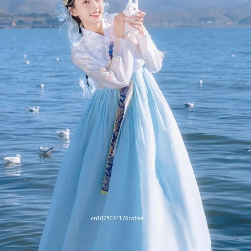 New Super Fire Yanji Travel Photography Hanbok Blue Gauze Skirt Women's Korean Dress Court Dress Hanbok Super Fairy
New Super Fire Yanji Travel Photography Hanbok Blue Gauze Skirt Women's Korean Dress Court Dress Hanbok Super Fairy