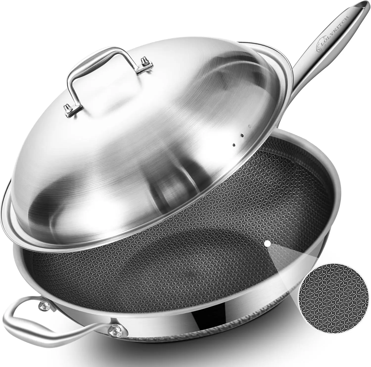 14.5 Inch Nonstick Tri-Ply Stainless Steel Wok with Lid, Induction Compatible Stir Fry Pan - Dishwasher & Oven Safe
14.5 Inch Nonstick Tri-Ply Stainless Steel Wok with Lid, Induction Compatible Stir Fry Pan - Dishwasher & Oven Safe