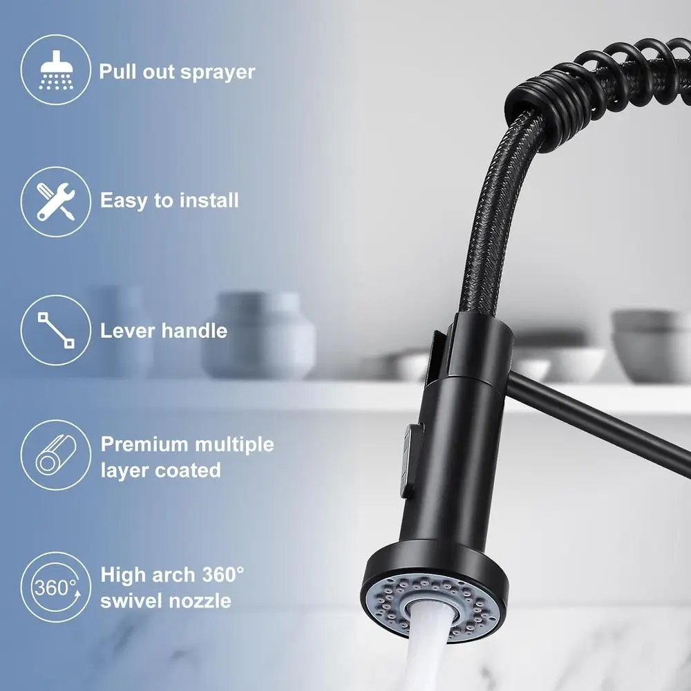Commercial Black Kitchen Sink Faucet Pull Down Sprayer, Dual Mode Single Handle for 1/3 Hole Installation
Commercial Black Kitchen Sink Faucet Pull Down Sprayer, Dual Mode Single Handle for 1/3 Hole Installation