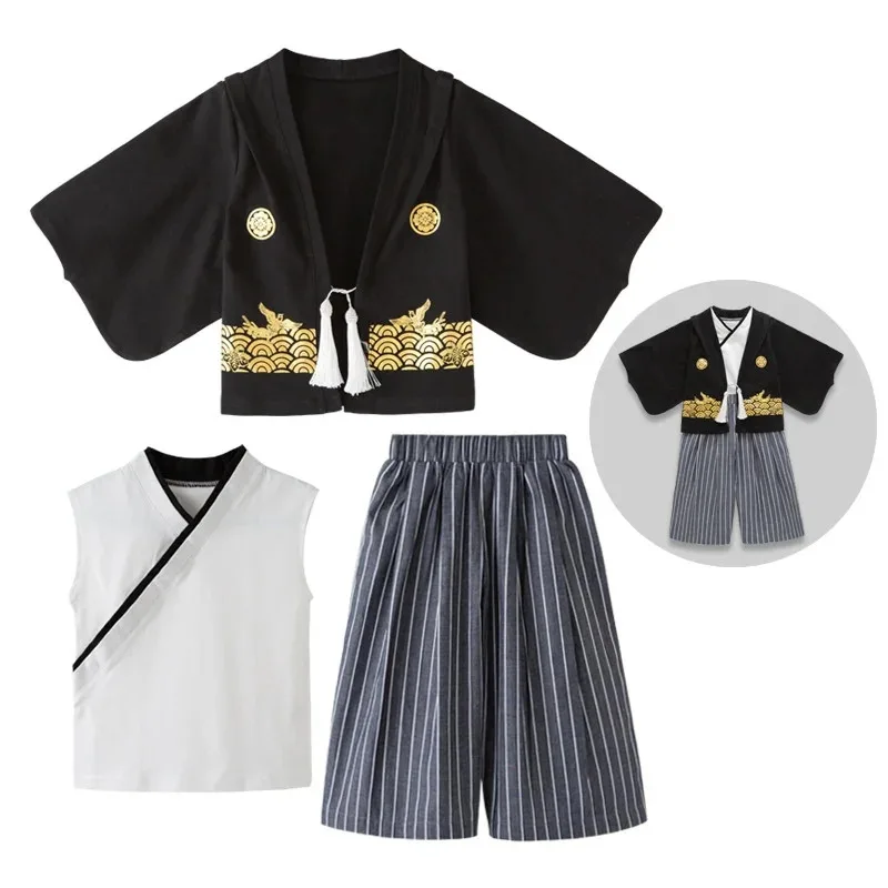 Boys Japanese Kimono Samurai Cosplay Kids Performance Party Costumes Child Halloween Clothing Three-piece Set Cotton
Boys Japanese Kimono Samurai Cosplay Kids Performance Party Costumes Child Halloween Clothing Three-piece Set Cotton
