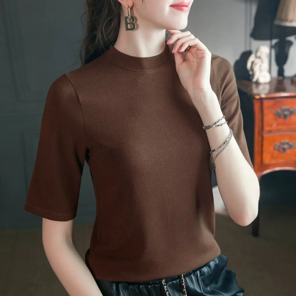 Women's Modal Half-sleeve T-shirt Slim-fit Chic Base Shirt Top Small Collar Spring Autumn New Fashion
Women's Modal Half-sleeve T-shirt Slim-fit Chic Base Shirt Top Small Collar Spring Autumn New Fashion