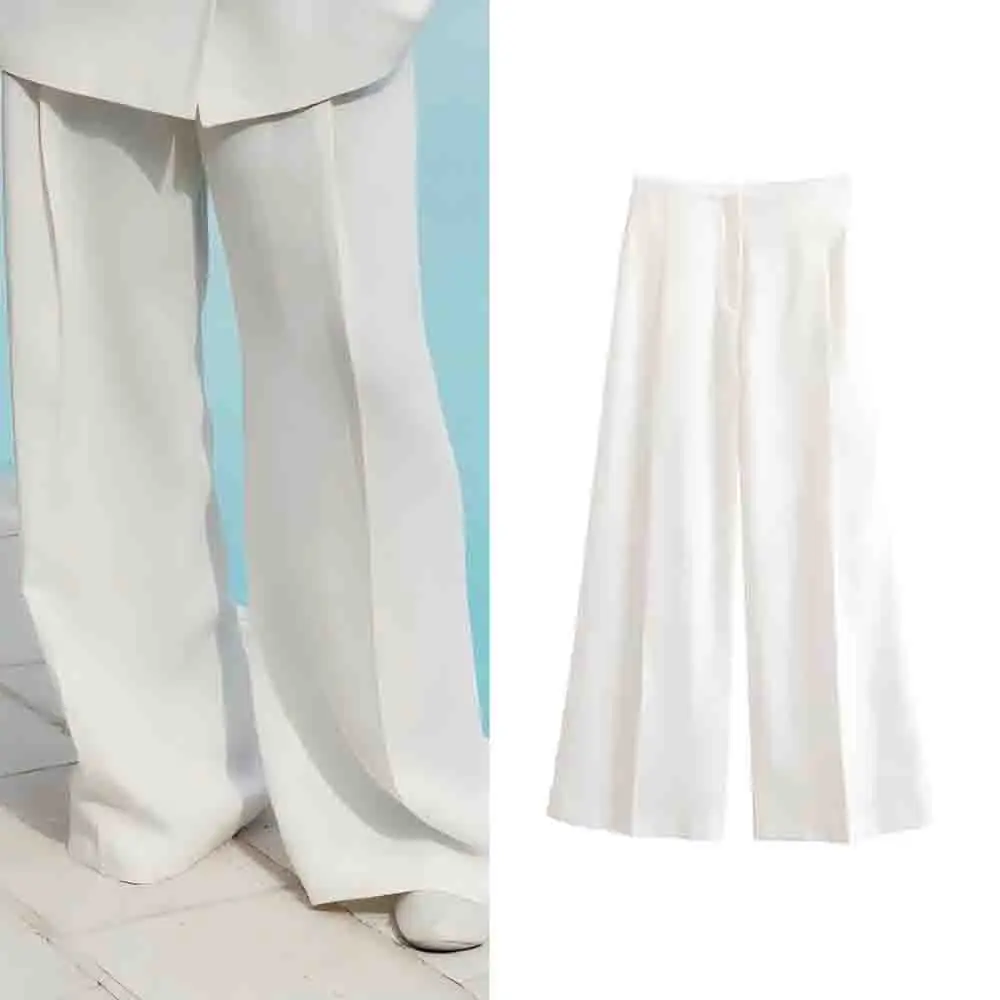 Women's New Fashion Side Pocket Loose Hemp Blended Pleated Wide Leg Pants Retro High Waist Zipper Women's Pants
Women's New Fashion Side Pocket Loose Hemp Blended Pleated Wide Leg Pants Retro High Waist Zipper Women's Pants