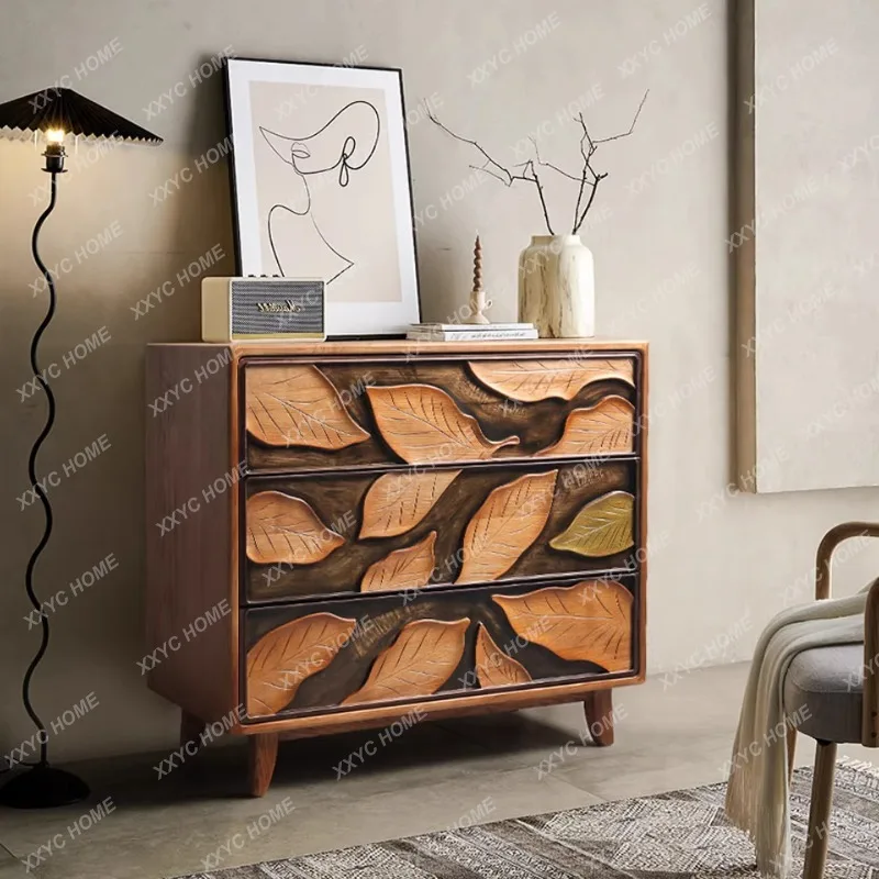 Vintage-inspired artistic chest of drawers - embossed maple leaf storage cabinet, designer furniture
Vintage-inspired artistic chest of drawers - embossed maple leaf storage cabinet, designer furniture