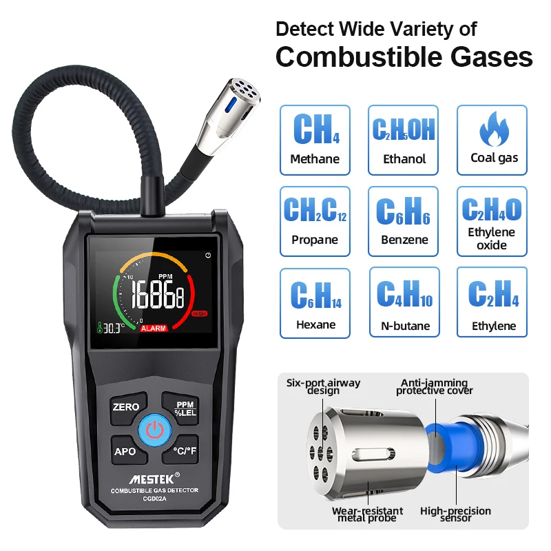 CGD02A Combustible Gas Detector Analyzer 50000 PPM 100% LEL Gas Leak Detector LCD Screen Sound and Light Alarm Gas Analyzer
CGD02A Combustible Gas Detector Analyzer 50000 PPM 100% LEL Gas Leak Detector LCD Screen Sound and Light Alarm Gas Analyzer