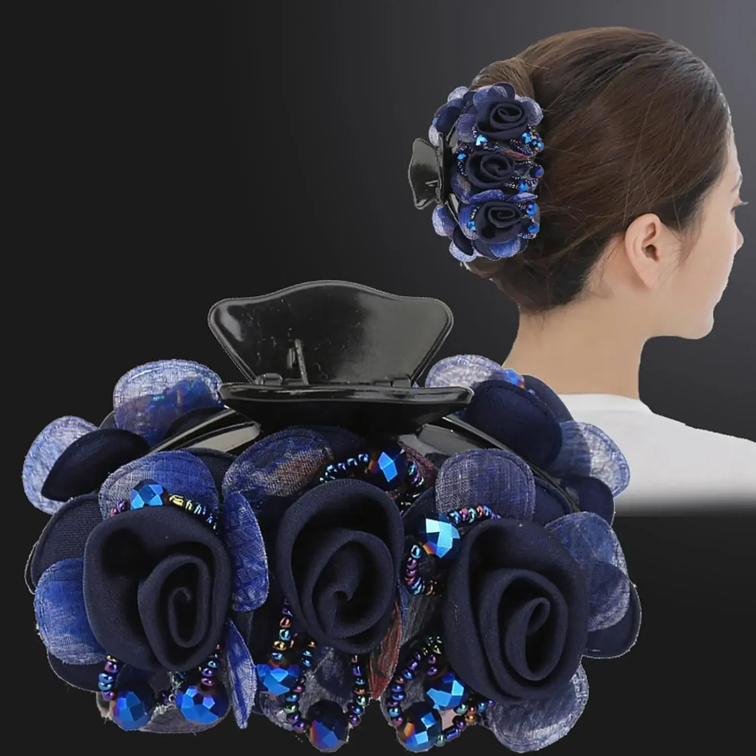 Women's Hair Accessories, Navy Blue Rose Flower Barrettes, Rhinestone Double Flower Hair Clip
Women's Hair Accessories, Navy Blue Rose Flower Barrettes, Rhinestone Double Flower Hair Clip