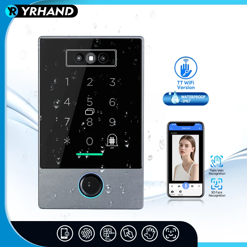 TTLOCK Biometric IP65 Waterproof face 100 Fingerprint Access Control Keypad supports G2 Gateway TTHotel TTRenting M1 RFID Reader