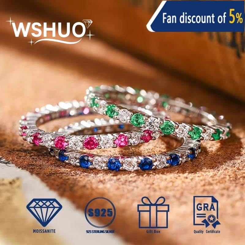 WSHUO Full Moissanite Multi Red/Blue/Green Laboratory Gems Ring 925 Sterling Silver for Women Fashion High Quality Fine Jewelry
WSHUO Full Moissanite Multi Red/Blue/Green Laboratory Gems Ring 925 Sterling Silver for Women Fashion High Quality Fine Jewelry