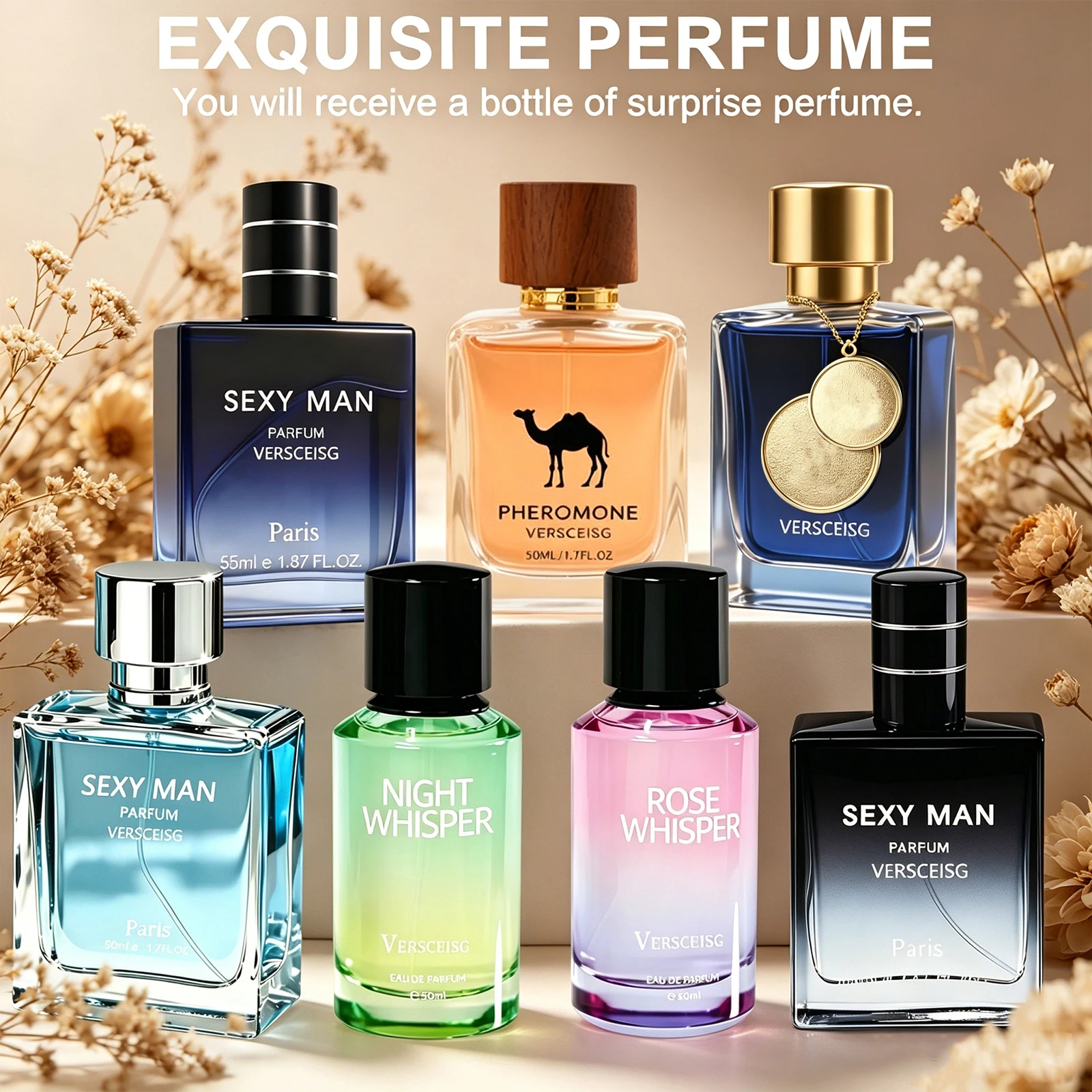 One Bottle Of Men's Surprise Perfume | 1.75oz | One Bottle Contains A Variety Of Random Fragrances, Including Wood, Ocean, Fruit And Vanilla. You Will Receive A Bottle Of Random Surprise Perfume To Create A Confident And Lasting Male Fragrance.
One Bottle Of Men's Surprise Perfume | 1.75oz | One Bottle Contains A Variety Of Random Fragrances, Including Wood, Ocean, Fruit And Vanilla. You Will Receive A Bottle Of Random Surprise Perfume To Create A Confident And Lasting Male Fragrance.