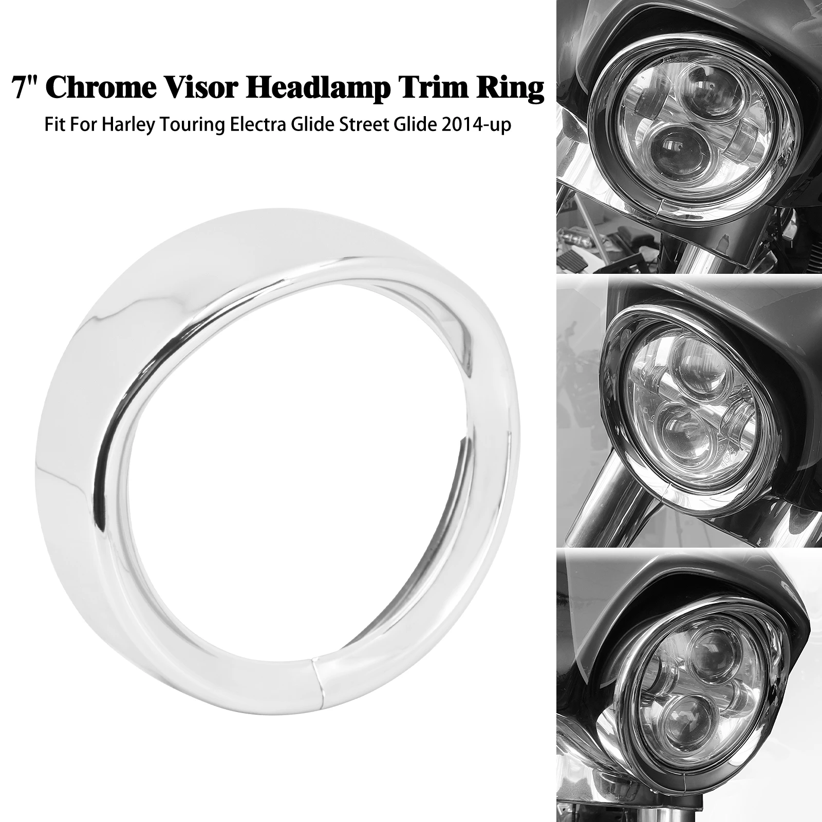 Motorcycle Visor 7'' LED Headlight Trim Ring Cover Chrome For Harley Touring Electra Tri Street Glide FLHR Road King 2014-2023
Motorcycle Visor 7'' LED Headlight Trim Ring Cover Chrome For Harley Touring Electra Tri Street Glide FLHR Road King 2014-2023