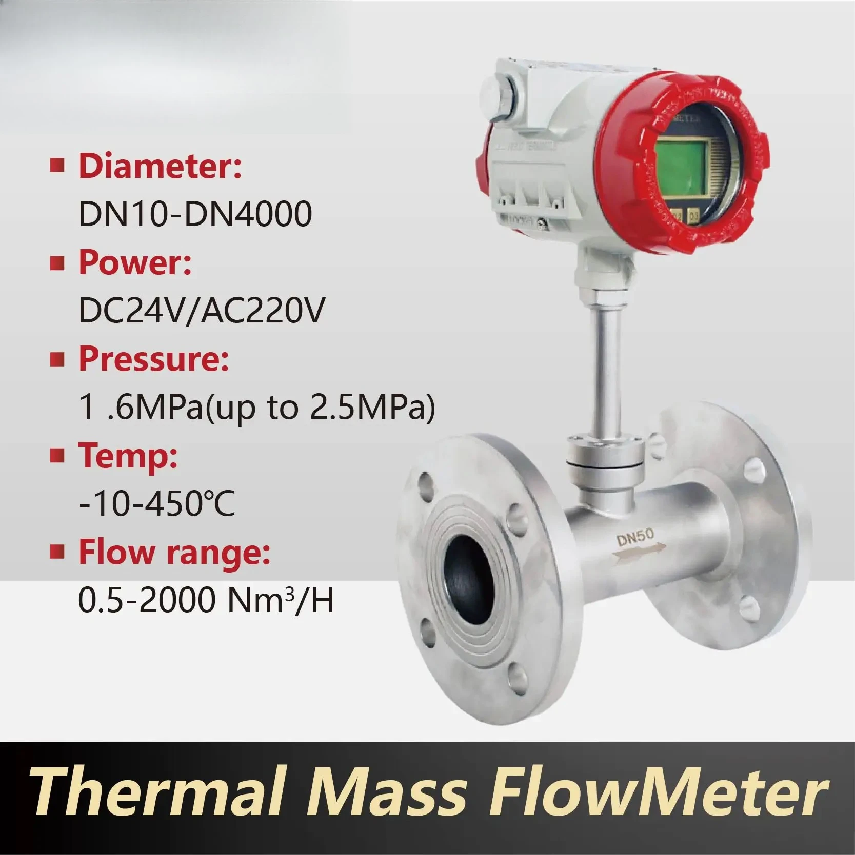 Thermal Mass Flow Meter for Compressed Air Natural Gas Oxygen Nitrogen with 4-20mA/RS485 Output Micro Flow Measurement
Thermal Mass Flow Meter for Compressed Air Natural Gas Oxygen Nitrogen with 4-20mA/RS485 Output Micro Flow Measurement