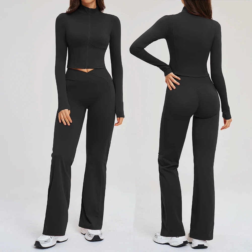 Women Jacket 2PCS Yoga Sets Elastic Tight Zipper Sports Tops Scrunch Butt Flare Pants Gym Workout Comfortable and Stylish Suit
Women Jacket 2PCS Yoga Sets Elastic Tight Zipper Sports Tops Scrunch Butt Flare Pants Gym Workout Comfortable and Stylish Suit