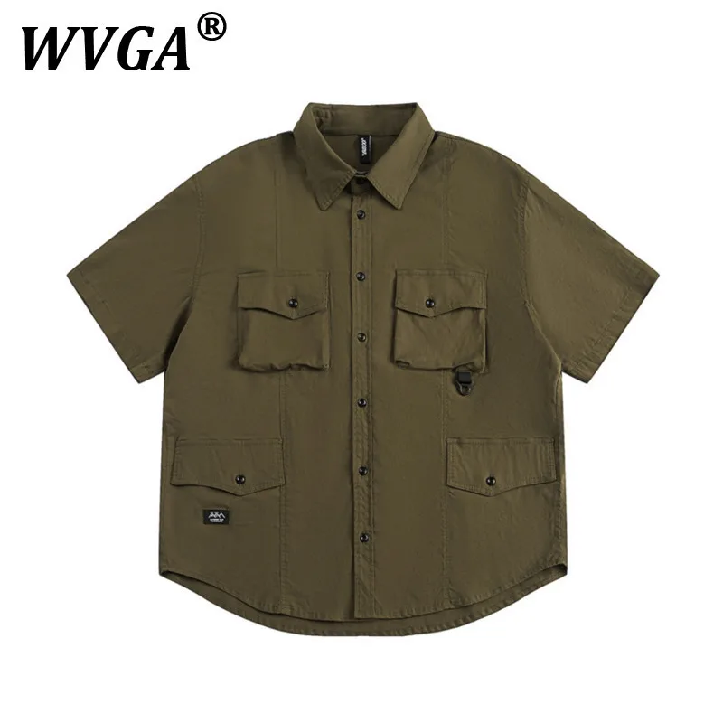 WVGA летние новые мужские рубашки Tide High Street в стиле сафари с карманами, шикарная повседневная рубашка с отложным воротником и короткими рукавами W7229 
WVGA летние новые мужские рубашки Tide High Street в стиле сафари с карманами, шикарная повседневная рубашка с отложным воротником и короткими рукавами W7229