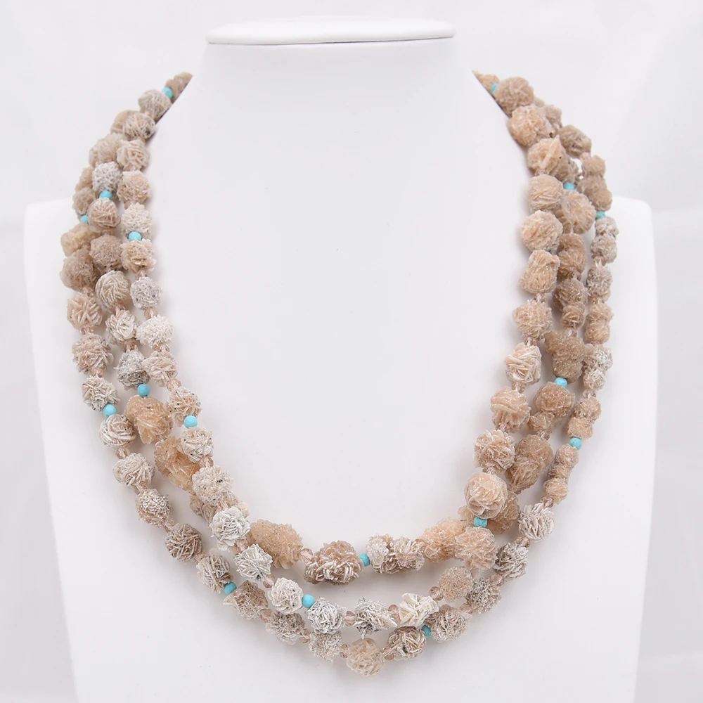 G-G 3 Rows Natural Rough Desert Rose Flower Stone Selenite healing Beads Blue Turquoise Necklace Jewelry Gifts
G-G 3 Rows Natural Rough Desert Rose Flower Stone Selenite healing Beads Blue Turquoise Necklace Jewelry Gifts