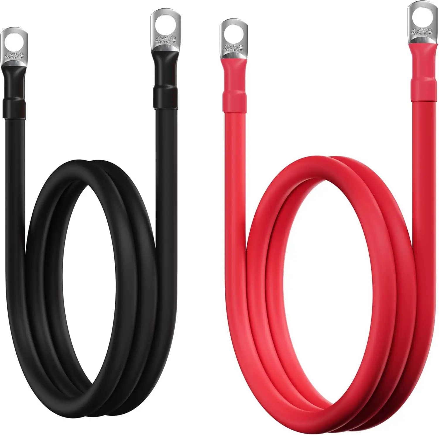 4 Gauge AWG Battery Cables 3ft Black+3ft Red, Pure Copper Power Inverter Wire Set with 3/8in Lugs, Flexible for Auto Marine Solar Boat RV
4 Gauge AWG Battery Cables 3ft Black+3ft Red, Pure Copper Power Inverter Wire Set with 3/8in Lugs, Flexible for Auto Marine Solar Boat RV