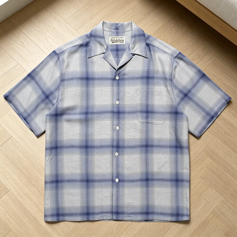 High-quality Light Blue Plaid Aloha Shirt Short Sleeve Retro Summer Beach WACKO MARIA Hawaii Shirt
High-quality Light Blue Plaid Aloha Shirt Short Sleeve Retro Summer Beach WACKO MARIA Hawaii Shirt