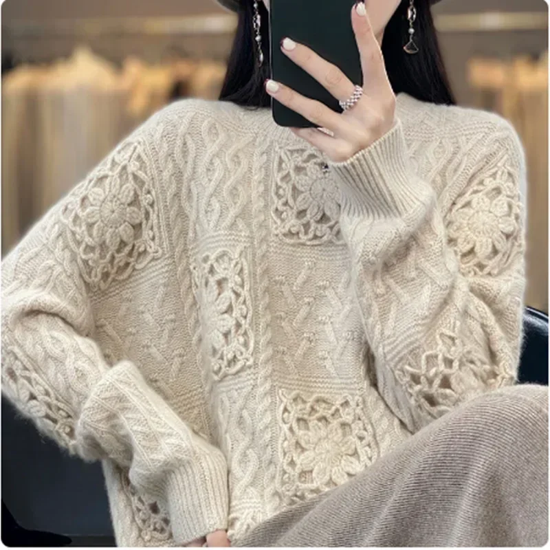 Women's Half High Neck 100% Pure Wool Sweater Comfortable and Elegant Solid Color Knitted New Women's Loose Pullover Sweater
Women's Half High Neck 100% Pure Wool Sweater Comfortable and Elegant Solid Color Knitted New Women's Loose Pullover Sweater