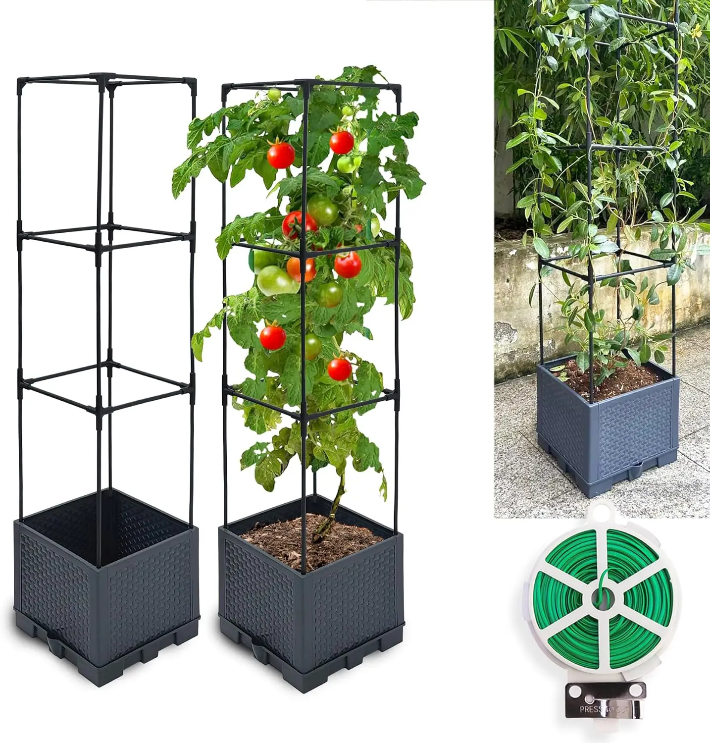 2 Pack Raised Garden Bed Planter Box with Trellis, 44" Self Watering Tomato Planter Box for Climbing Vegetable Flowers and Plant
2 Pack Raised Garden Bed Planter Box with Trellis, 44" Self Watering Tomato Planter Box for Climbing Vegetable Flowers and Plant