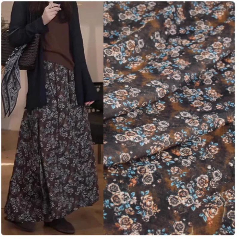 Retro Brown Black Flower Print Sky Silk Linen Fabric, Spring Summer Dress, Goan, Upper Clothes Handmade Sewing Tissue, T2357
Retro Brown Black Flower Print Sky Silk Linen Fabric, Spring Summer Dress, Goan, Upper Clothes Handmade Sewing Tissue, T2357
