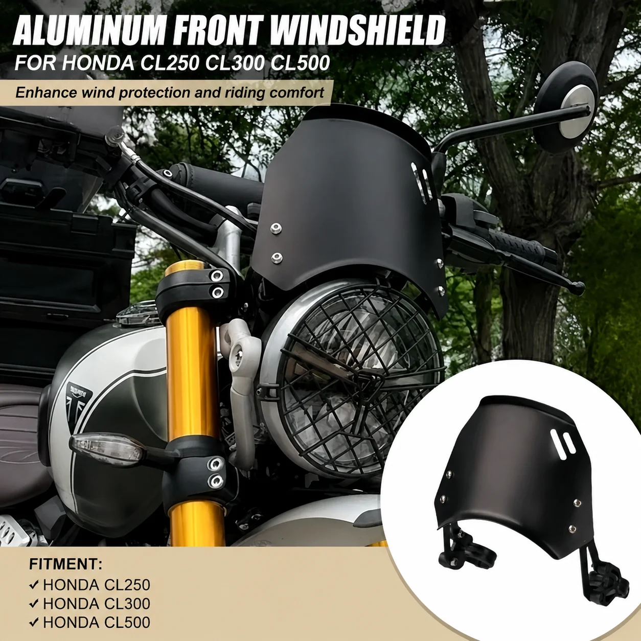 For Honda CL250 CL300 CL500 Aluminium Front Windscreen Windshield Wind Shield Visor Airflow Deflector Motorcycle Accessories
For Honda CL250 CL300 CL500 Aluminium Front Windscreen Windshield Wind Shield Visor Airflow Deflector Motorcycle Accessories