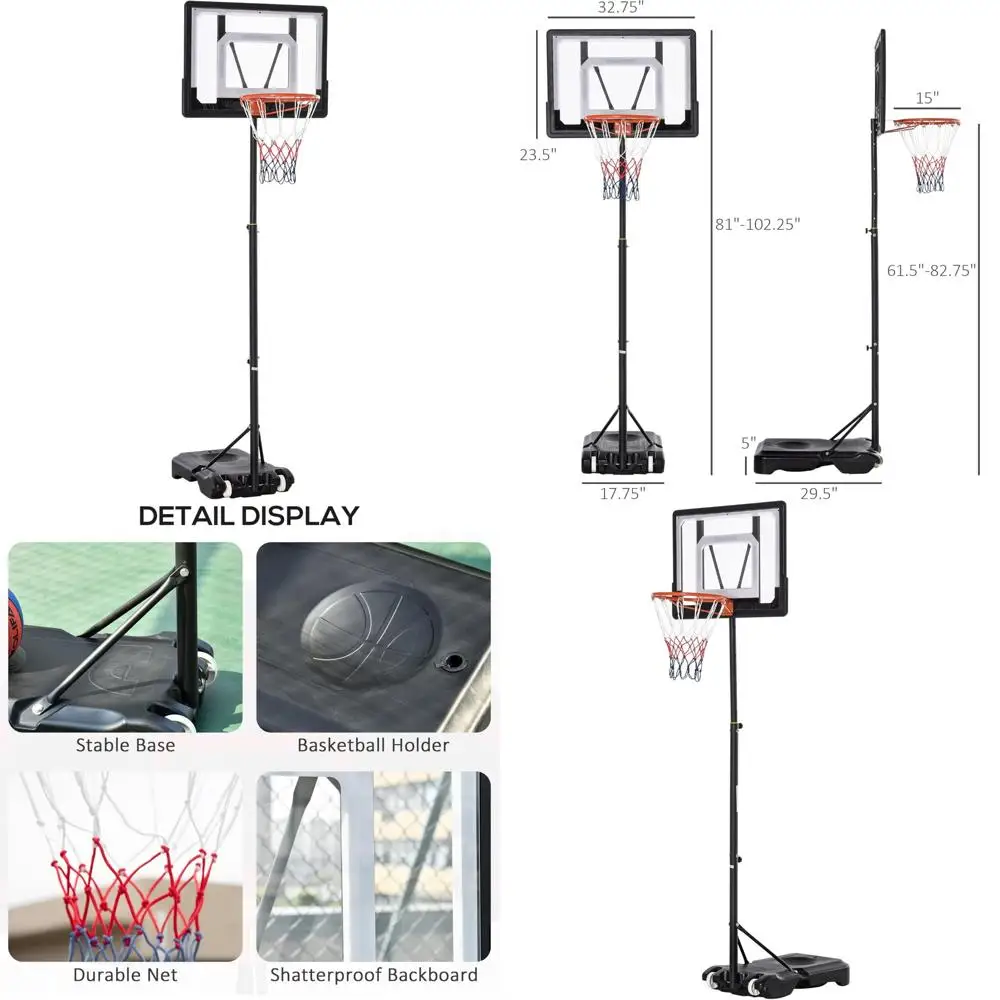 Портативное баскетбольное кольцо с регулируемой высотой для всех возрастов, подходит для использования в помещении и на открытом воздухе, с прочным и стабильным основанием. 
Портативное баскетбольное кольцо с регулируемой высотой для всех возрастов, подходит для использования в помещении и на открытом воздухе, с прочным и стабильным основанием.