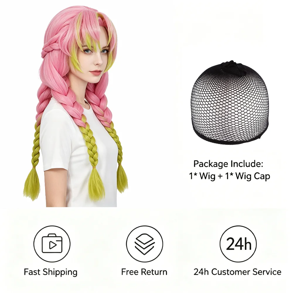Kanroji Mitsuri Cosplay Wig Pre-Braided Long Pink Green Synthetic Wig Glueless Heat Resistant For Women Halloween Daily Party
Kanroji Mitsuri Cosplay Wig Pre-Braided Long Pink Green Synthetic Wig Glueless Heat Resistant For Women Halloween Daily Party