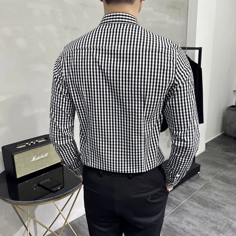 2026 New Men's Black-White Checkered Long-Sleeve Shirt, Little Elasticity Red Single-Button Collar Shirts.
2026 New Men's Black-White Checkered Long-Sleeve Shirt, Little Elasticity Red Single-Button Collar Shirts.