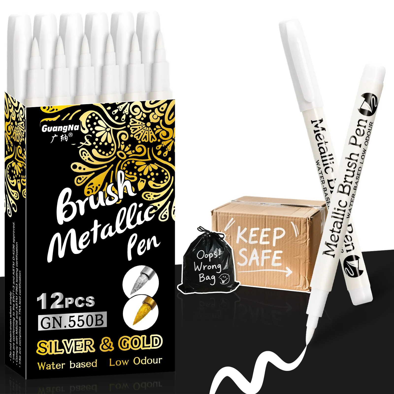 GuangNa White Brush Marker Pens Waterproof Oily Permanent Paint Pen Markers for Wood Rock Plastic Leather Glass Metal Ceramic
GuangNa White Brush Marker Pens Waterproof Oily Permanent Paint Pen Markers for Wood Rock Plastic Leather Glass Metal Ceramic