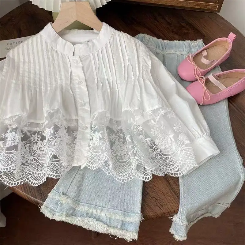 Girl's Set 2025 Spring and Autumn New Children's Clothing Cute Lace Shirt Top+Jeans Two-piece Set Girl Treasure Set
Girl's Set 2025 Spring and Autumn New Children's Clothing Cute Lace Shirt Top+Jeans Two-piece Set Girl Treasure Set